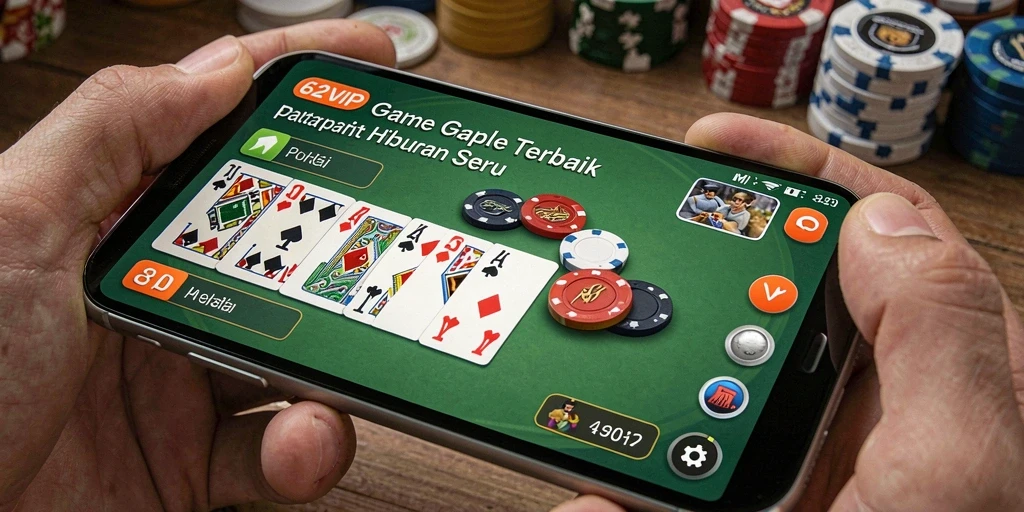 Screenshot 62VIP yang menunjukkan gameplay Gaple yang mendebarkan.