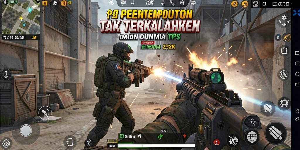 Screenshot gameplay 73K menampilkan aksi seru dalam pertempuran TPS.