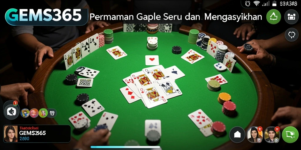 Screenshot GEMS365 menampilkan aksi seru dalam permainan Gaple.