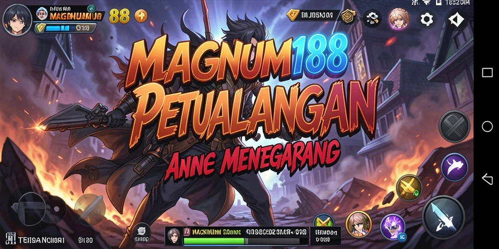 Screenshot utama MAGNUM188 menunjukkan aksi seru dalam pertempuran karakter Anime.