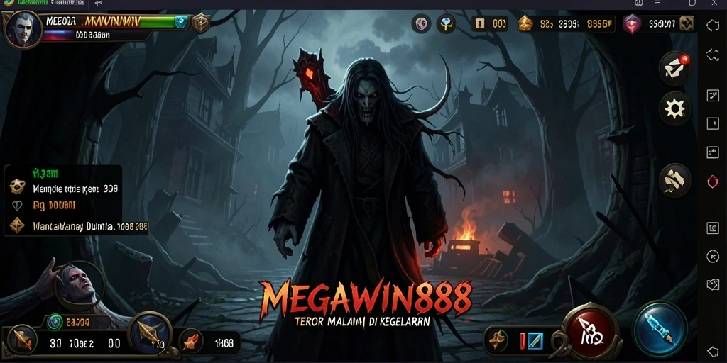 Screenshot MEGAWIN888 menunjukkan atmosfir kegelapan dan ketegangan.