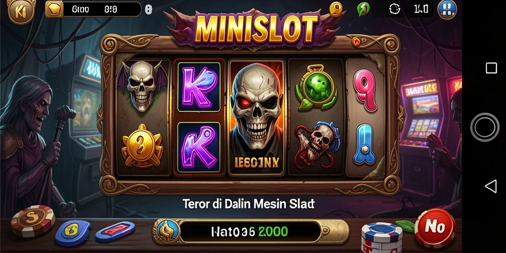Screenshot gameplay MINISLOT yang menegangkan dengan atmosfer horor.