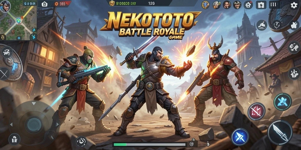 Gameplay intens dan strategis dalam NEKOTOTO, penuh aksi Battle Royale.